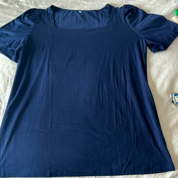 Amazon Tops - Navy blue NWOT square neck t shirt. Size L